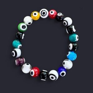 Multicolor Evil Eye Glass Bead Bracelet 10mm